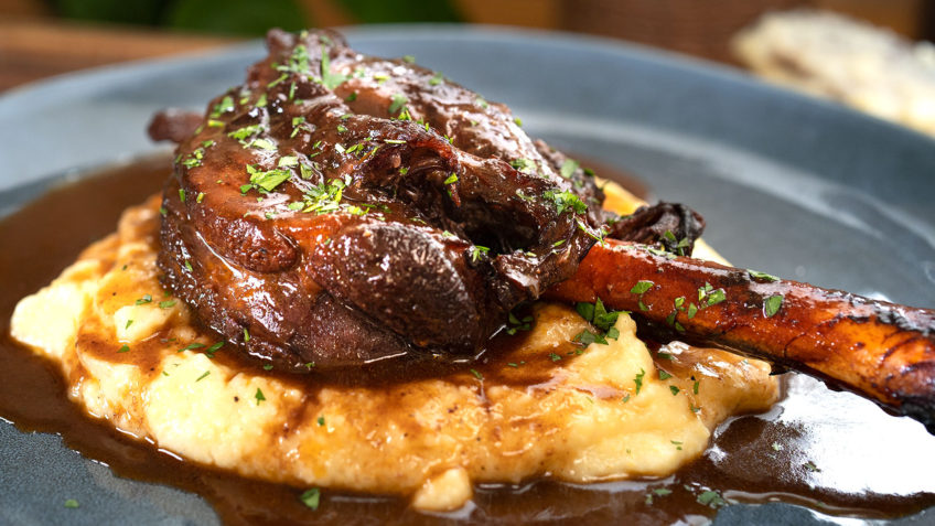 Braised Lamb Shanks with roasted garlic